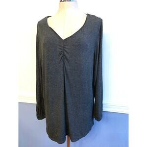 XL Kelly by Clinton Kelly Long Sleeve Gray V-Neck Lined Glitter Top Lined